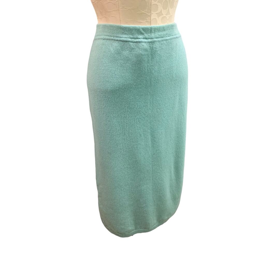 Size 48 (Large) Benetton Vintage 1980s Aqua Midi Pencil Skirt Lined New Wool
